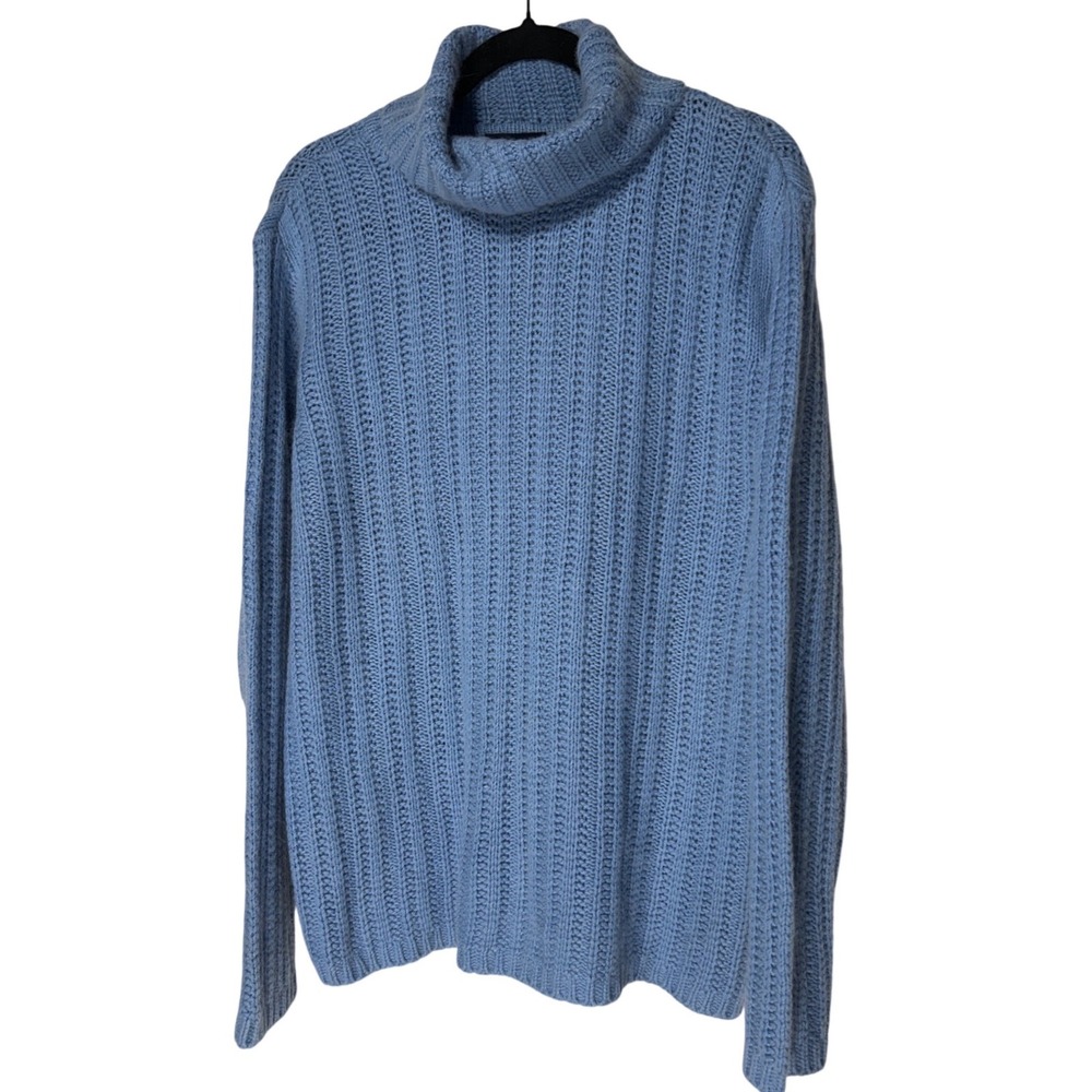 Crazy Horse Liz Claiborne Blue Ribbed Turtleneck Sweater Womens Large